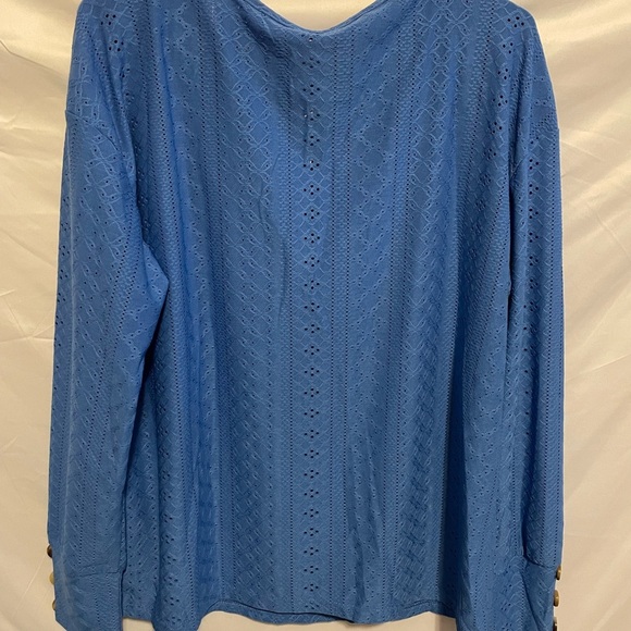 Elegant Blue Lace V-Neck Blouse - Picture 5 of 7